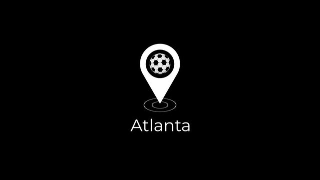 white soccer location icon with pulse effect and spinning football loop atlanta 4k.