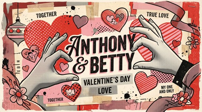 Vintage valentines day card design with anthony and betty names