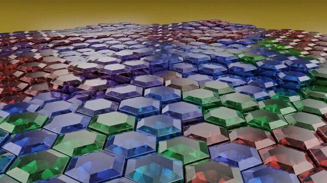Abstract Geometric Hexagons in Colorful Gemstone Patterns Creating a Gradient Design