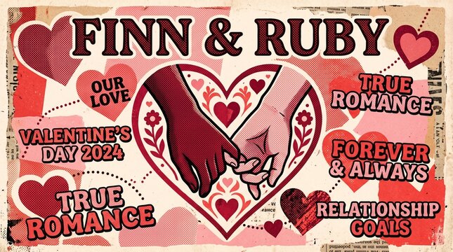 Valentines day card design with holding hands illustration for finn and ruby