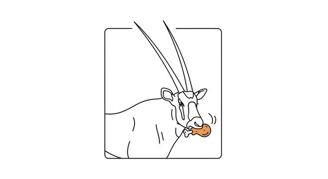 Oryx Antelope Eating Grass in a Stylized Line Drawing