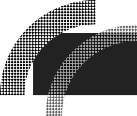Fototapeta premium Abstract checkered racing track arcs and black rectangle for speed and automotive sports design illustration