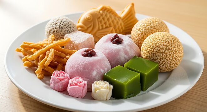 Assorted traditional Japanese sweet desserts.