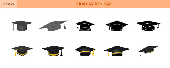 Graduation Cap Icon Set Full Color, Icon Sheet © Herlina Nung