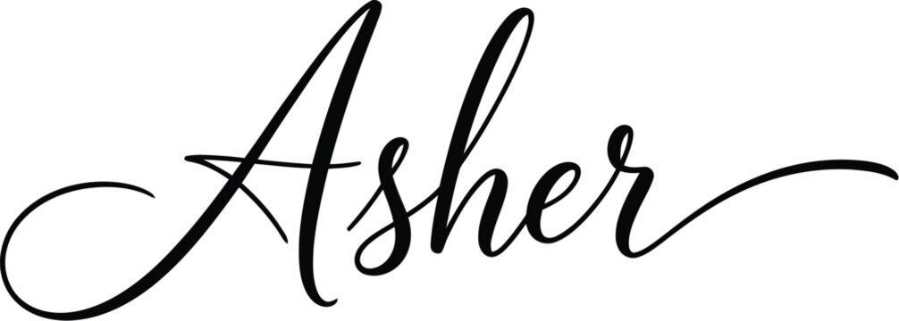 Elegant cursive name asher on white background