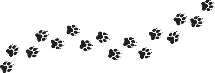 Black wolf paw footprint traces, track, tracking. Animal paw prints trail, wolf footprints path isolated on white background © MDAzizul