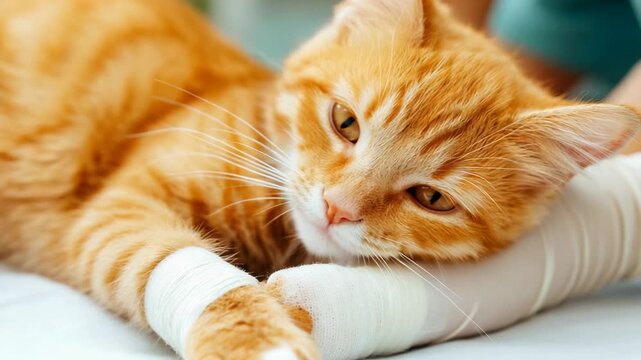 close up veterinarian urgently treating injured cat in clinic room
