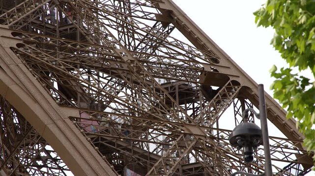 Detailed View of the Eiffel Tower Iron Lattice Structure in Paris