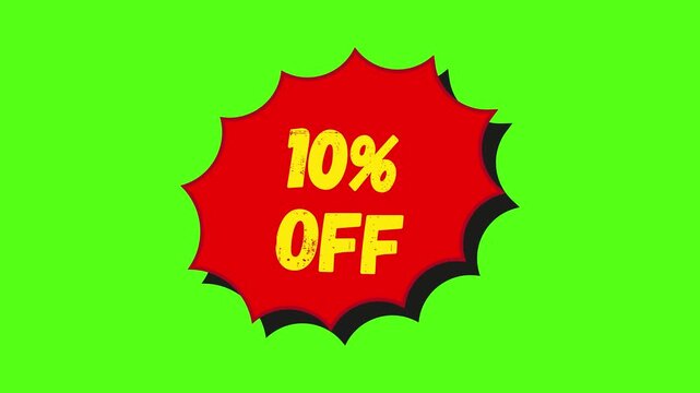 10 Percent Off Animated Discount Sticker on Green Screen