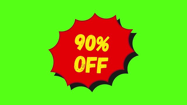 90 Percent Off Animated Discount Sticker on Green Screen