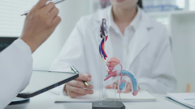 Medical Demonstration of Urinary System Anatomy by Doctor in Clinical Office Educational Content Professional Environment Close-up View