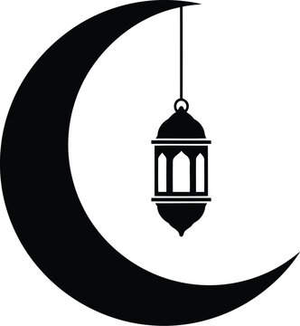 Islamic crescent moon with hanging lantern icon