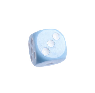 Blue game dice on white background