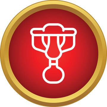 Climbing camming device line icon on a red background
