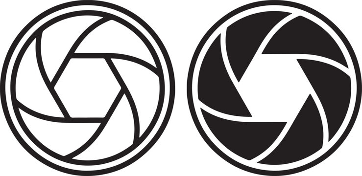 Camera lens aperture icons in black and white for design