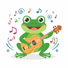 Obraz premium Cartoon Frog Playing Guitar with Musical Notes