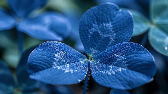 Macro View of Vibrant Blue Three-Hearted Leaves with Dewy Silvery Veins