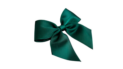 Naklejka premium Elegant dark green satin fabric ribbon tied into a beautiful bow for luxury gift packaging decorations isolated on transparent background cut out