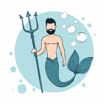 Male Merman with Beard and Trident