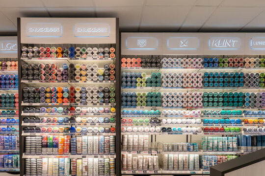 Stockholm, Sweden The interior of a vape and smokeless tobacco shop.