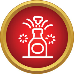 Naklejka premium Champagne bottle with cork popping and fizz in a red round icon for celebrations