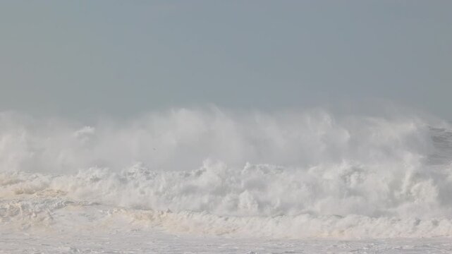 Big waves crushing in winter season in Nazare, Portugal.