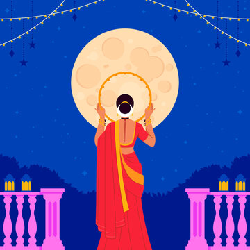Karwa Chauth Sargi Ritual Vector Illustration