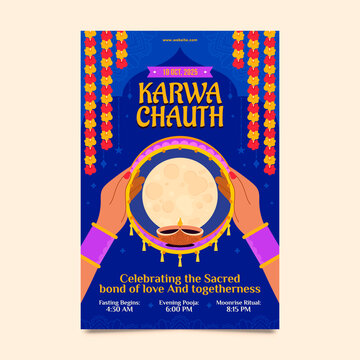 Karwa Chauth Moon Worship Poster Illustration