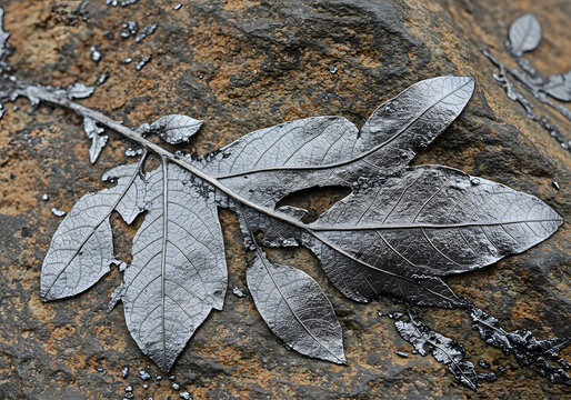 Fossil leaf imprint on rock