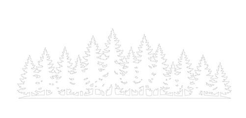 Minimalist pine forest line art vector, evergreen tree silhouette outline, coniferous woodland landscape border for nature branding and outdoor design © jindu