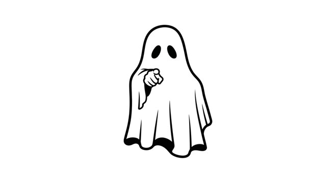 Friendly Ghost Pointing Finger, Cartoon Character, Halloween, Spooky, Fun, White Background