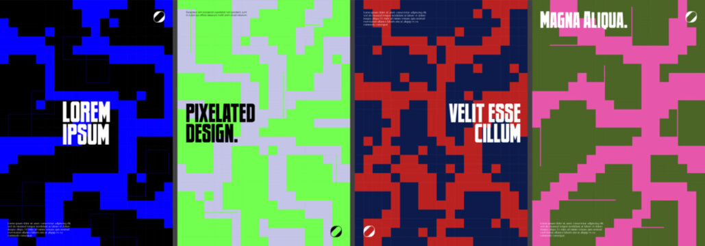 Asbtract posters with pixelated patterns design.