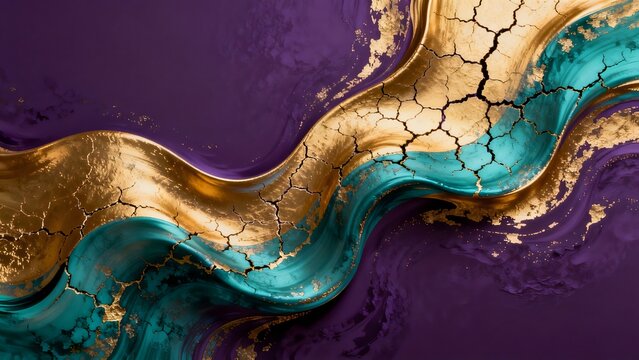 Abstract wave pattern with gold and teal