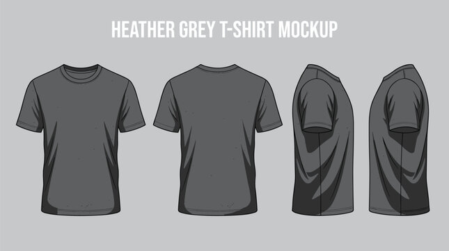 Set of t-shirt mock up in heather grey color for apparel product advertising design