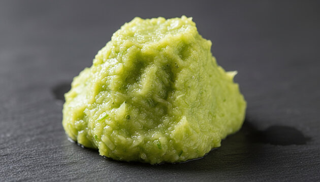 Freshly grated authentic Japanese Hon Wasabi root paste macro texture