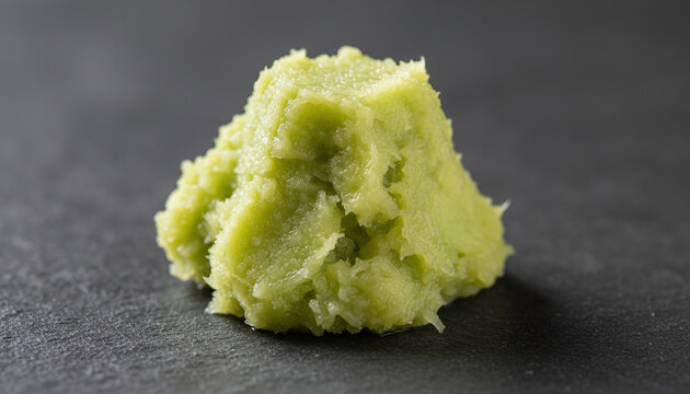 Freshly grated authentic Japanese Hon Wasabi root paste macro texture