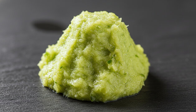 Freshly grated authentic Japanese Hon Wasabi root paste macro texture