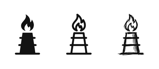 Naklejka premium Industrial Gas Flare and Oil Refinery Chimney Icon Set Representing Energy Production