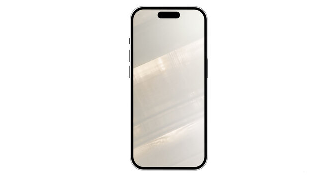 Transparent glass frame in the form of a telephone with soft reflections and realistic glare isolated on transparent background.