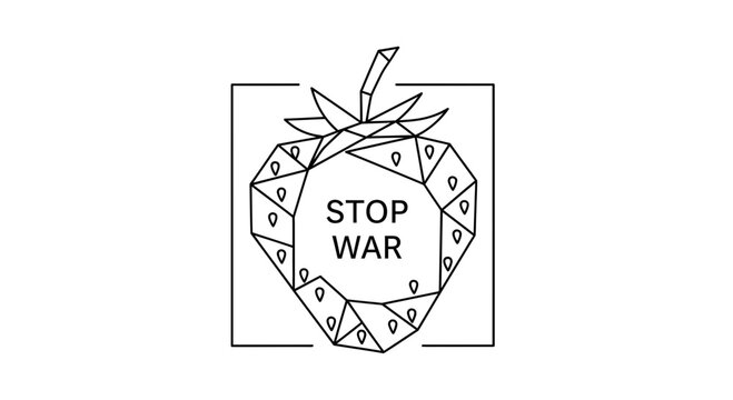 Stop War Strawberry Origami Geometric Line Art Peace Symbol