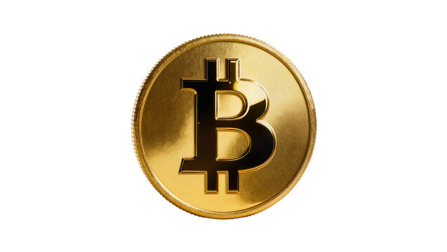 Golden Bitcoin Cryptocurrency Coin with Embossed Letter B Symbol