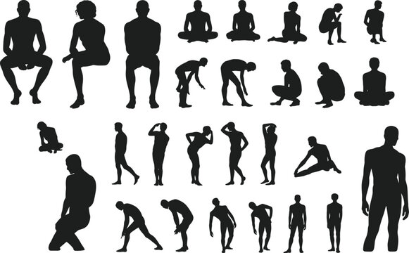 Human Sitting and Standing Silhouette Collection with Various Relaxed Poses for Character and Lifestyle Design