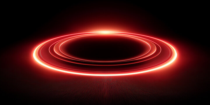 abstract laser interference pattern with red glowing wave rings on black background