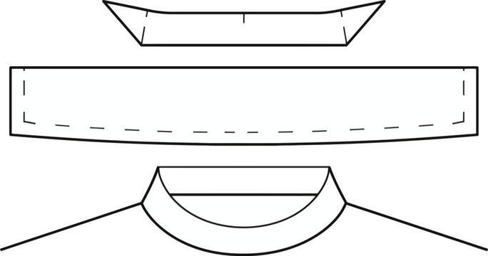 Collar Pattern Block Technical Sketch with Flat Stand Outline Stitched Seam Guideline and Mock Neck Construction Template for Apparel Production Design