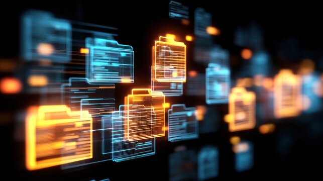 Digital data folders abstract representation on dark background