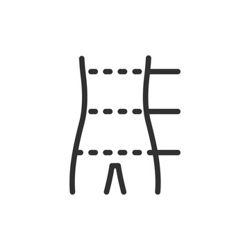 Waist with measurement lines, linear style icon. Body measurement and fitness tracking. Editable stroke width