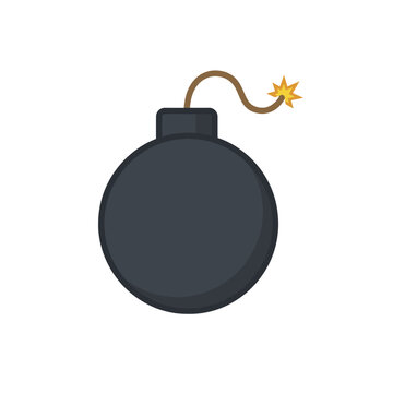 Black bomb with burning fuse exploding.