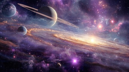 Fototapeta premium Cosmic view of space with planets and galaxies