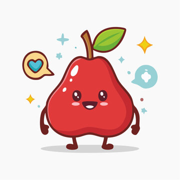 Cute Kawaii Rose Apple Character with Heart Bubble