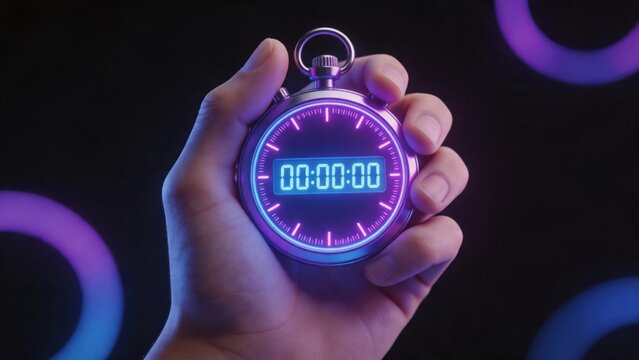 Hand holding digital stopwatch